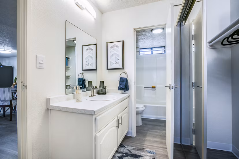 Modern bathroom featuring sleek fixtures at Stride West Apartments