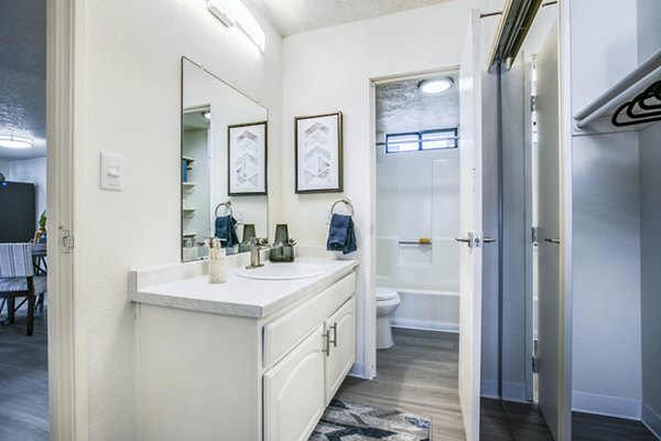 Modern bathroom featuring sleek fixtures at Stride West Apartments