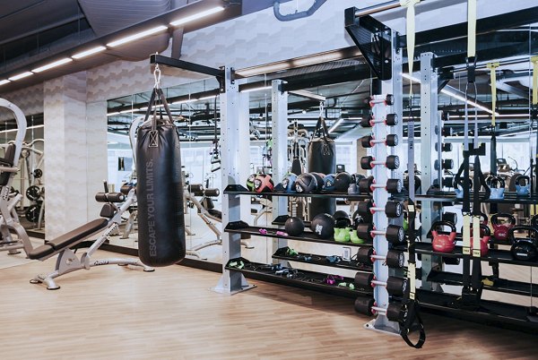 State-of-the-art fitness center with modern equipment at REN Apartments