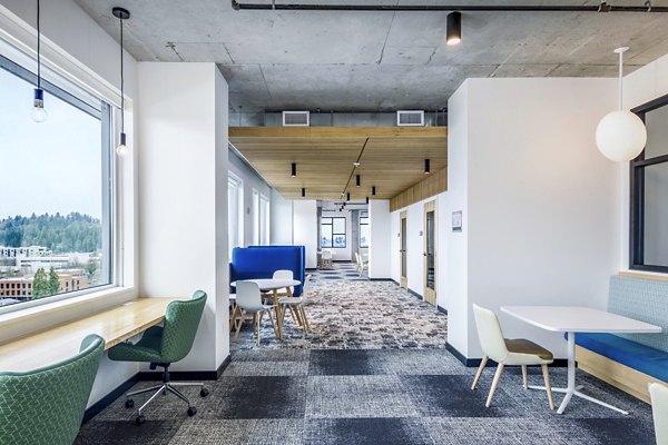 Study area with modern design in clubhouse at Union on Broadway Apartments