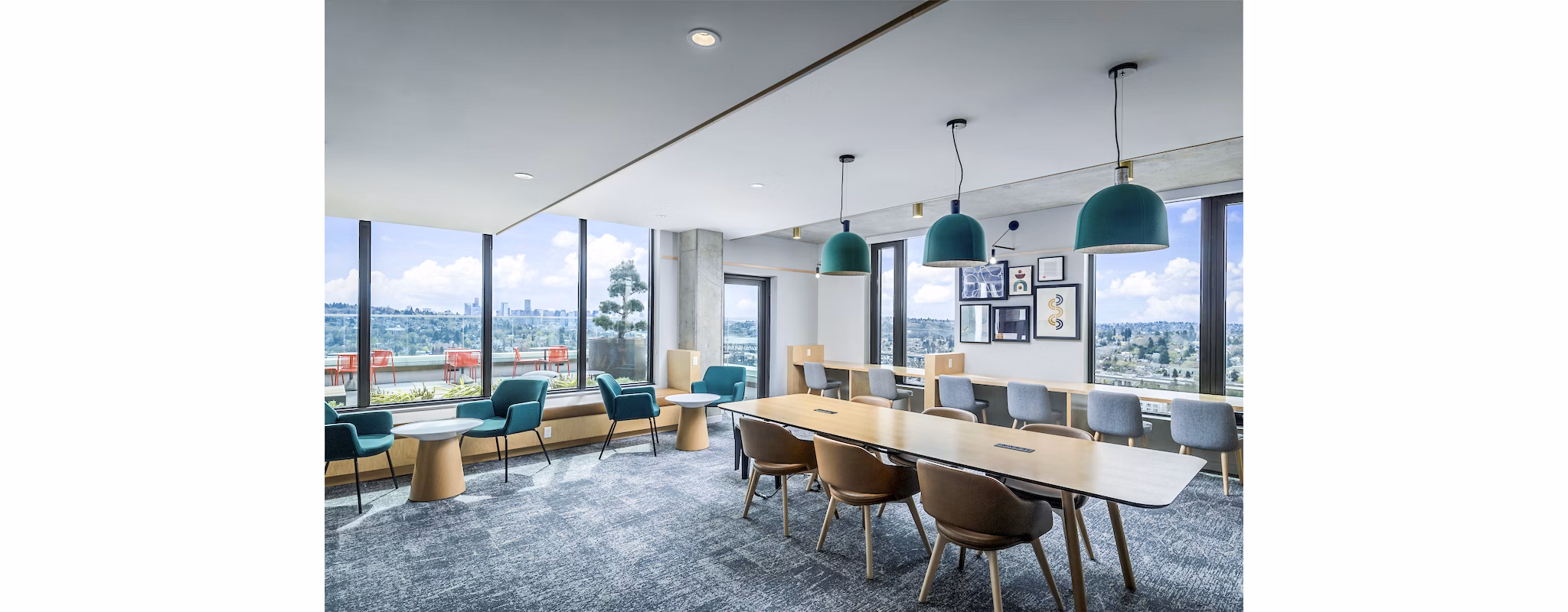 Clubhouse study area with modern furniture and bright lighting at The Accolade Apartments Perfect for focused work and community gatherings