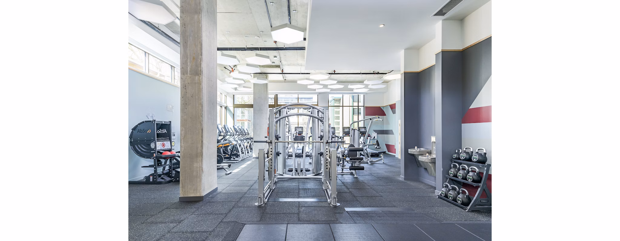 State-of-the-art fitness center featuring modern equipment at The Accolade Apartments