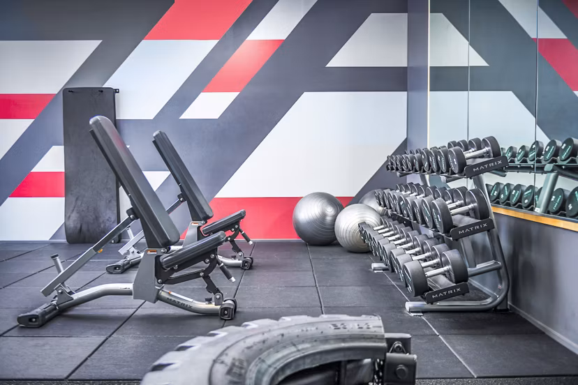Fitness center featuring modern equipment at The Accolade Apartments