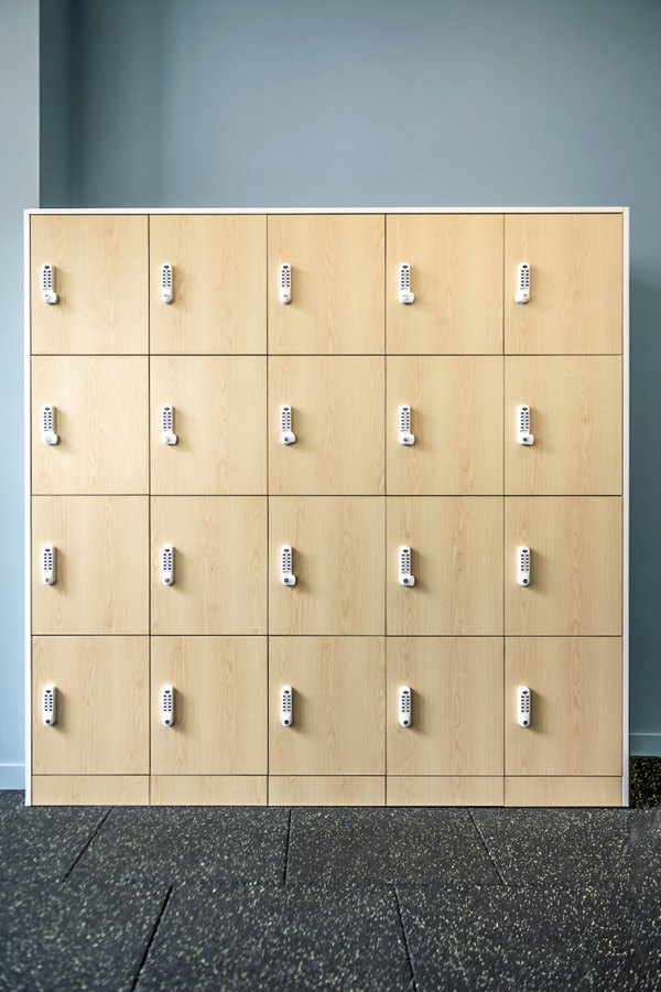Fitness center lockers at The Accolade Apartments offering secure storage for residents' belongings