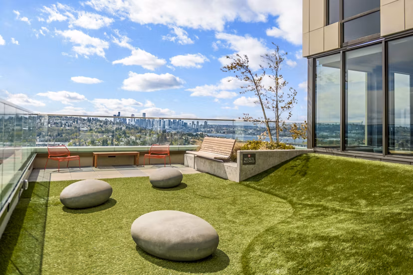 Spacious patio with scenic views at The Accolade Apartments