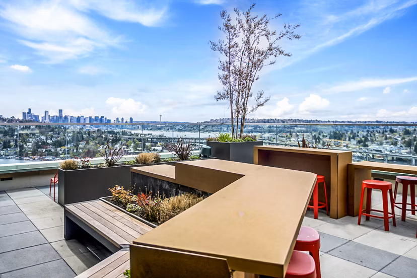 Spacious patio balcony with skyline views at The Accolade Apartments