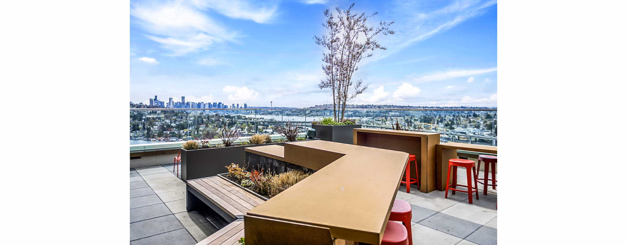 Spacious patio balcony with skyline views at The Accolade Apartments
