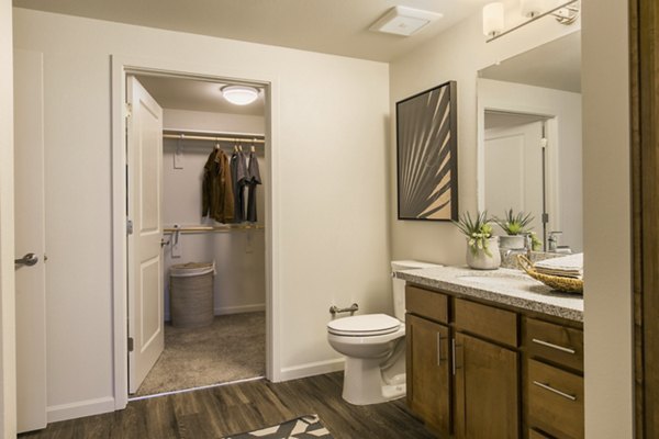 Modern bathroom with sleek fixtures at South Meadows Apartments