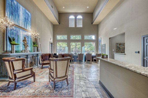 Modern clubhouse with plush seating at Preston Peak Apartments featuring luxury amenities