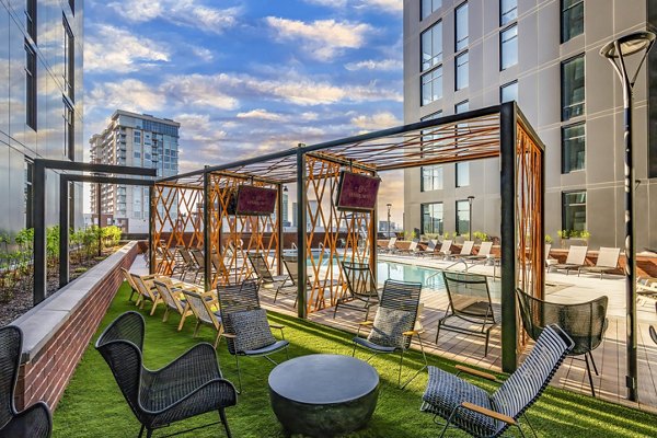 pool patio at Harlowe Apartments