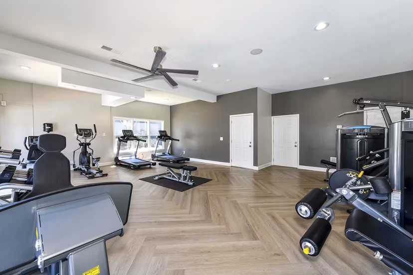 State-of-the-art fitness center with modern equipment at Avana Dunwoody Apartments, offering a luxury workout experience