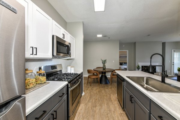 Modern kitchen with stainless steel appliances at Avana Dunwoody Apartments