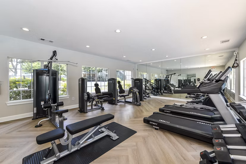 State-of-the-art fitness center with modern equipment at Avana Twenty9 Apartments