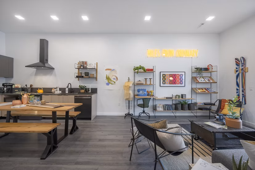 Bright kitchen with modern appliances in Addison Apartments