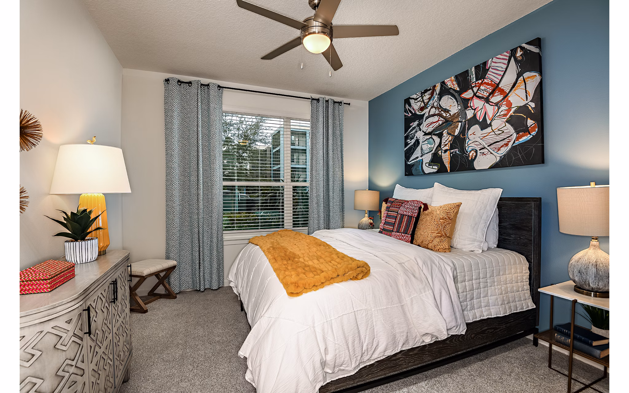 Spacious bedroom with modern design at Kestra Apartments luxury living