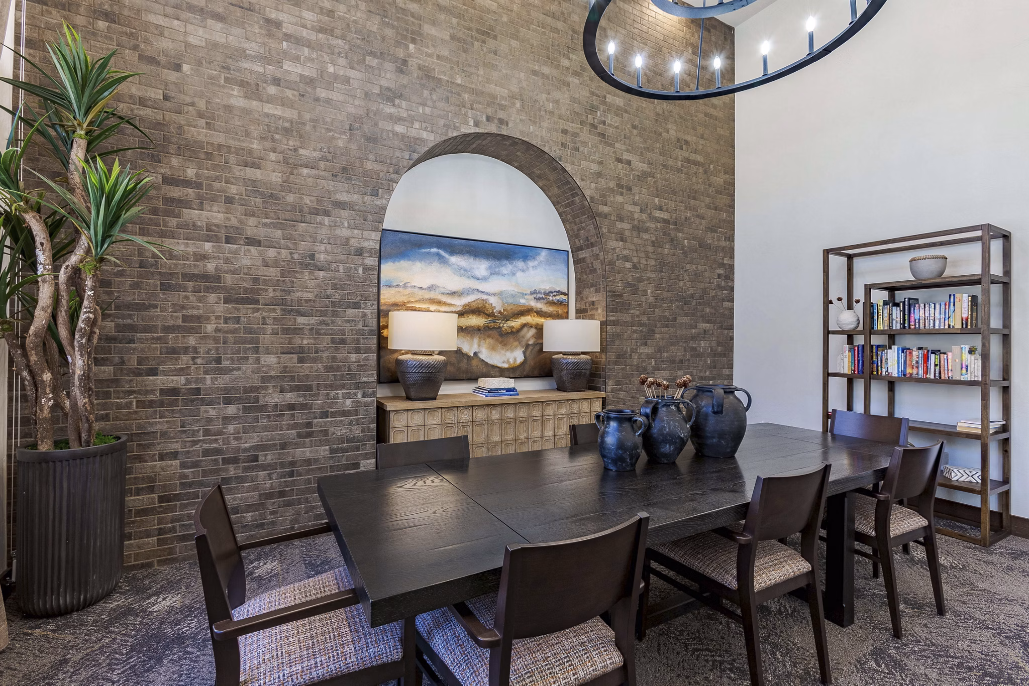 Dining area featuring modern decor and elegant lighting at Overture Andalucia Apartments