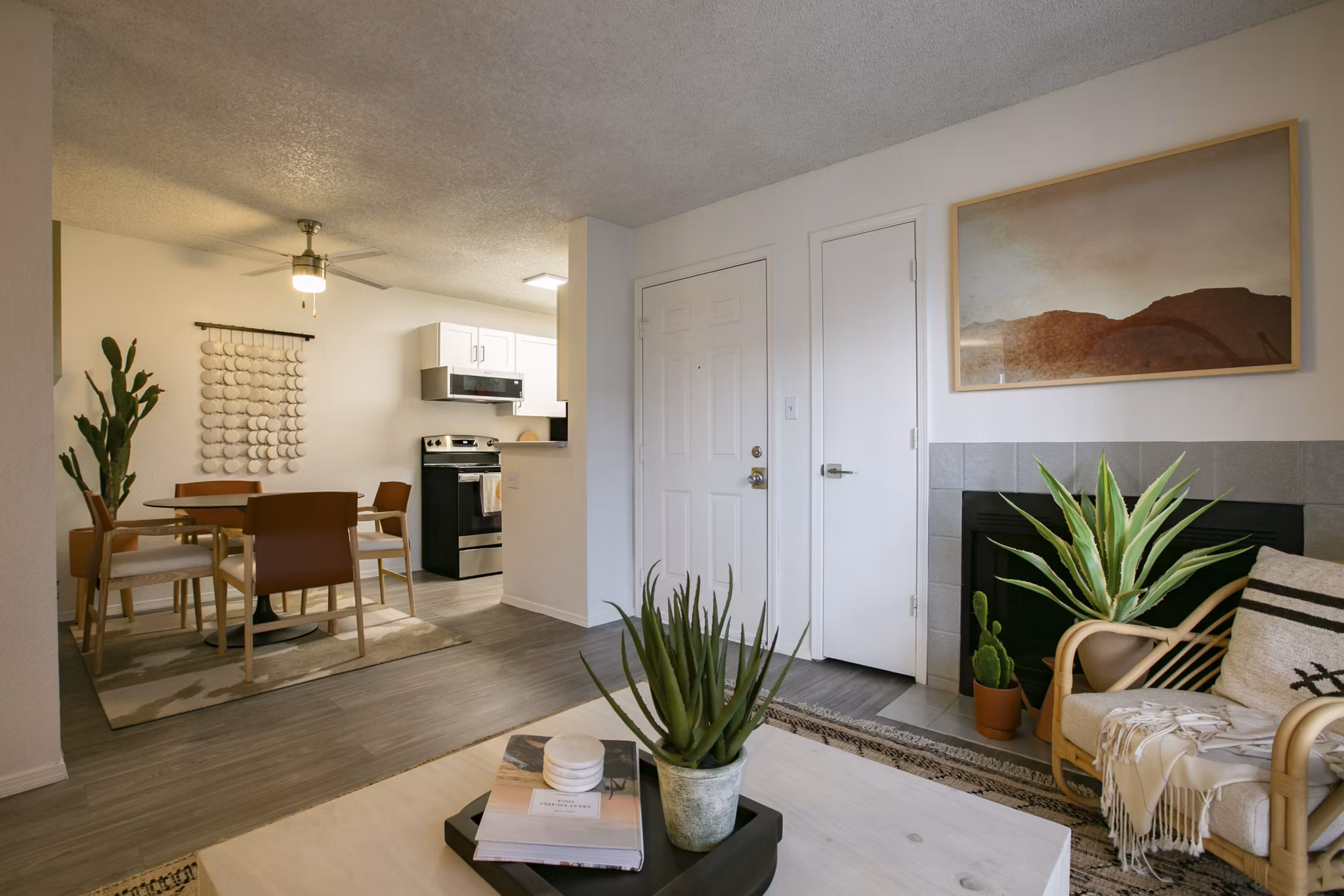 Living room with modern furnishings at Aydan Apartments