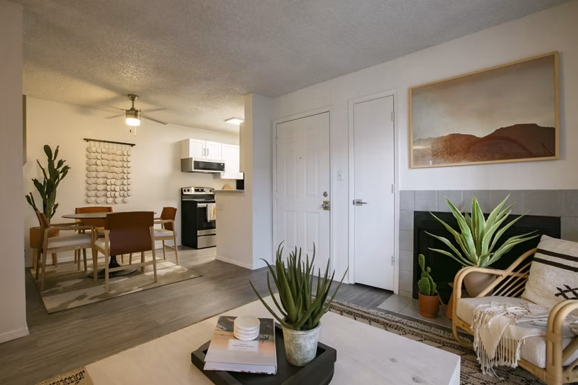 Living room with modern furnishings at Aydan Apartments