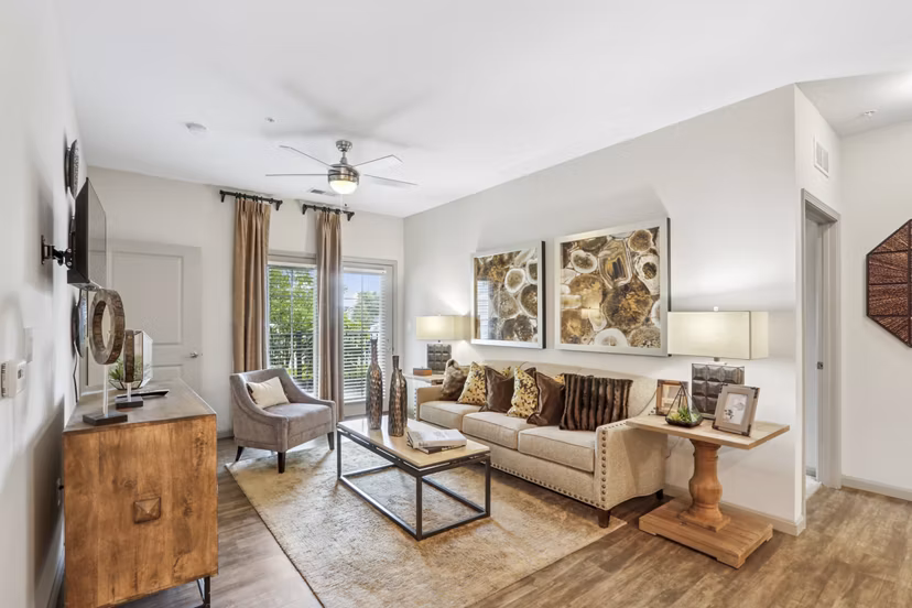 living room at The Lodges on English Station Rd. Apartments