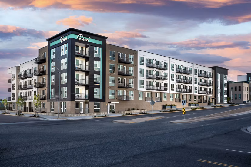 Revel Apartments: Luxury high-rise in urban landscape setting