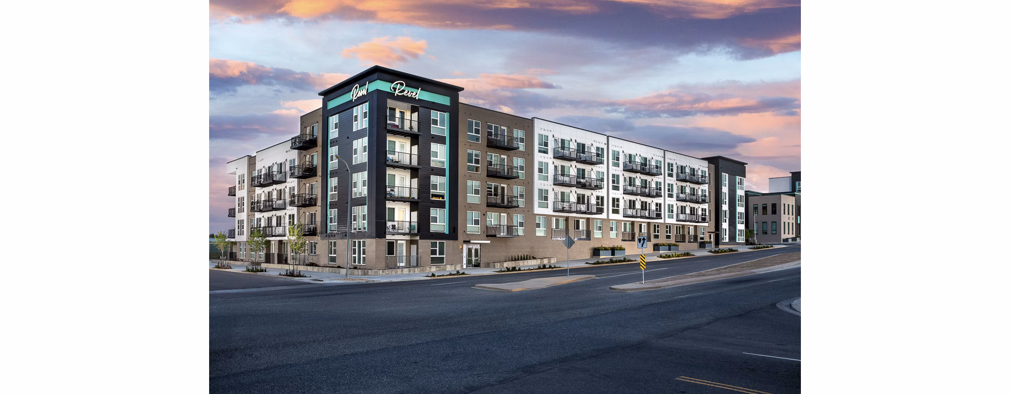 Revel Apartments: Luxury high-rise in urban landscape setting