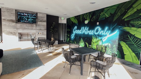 Chic clubhouse with modern seating at Millennium Music Row Apartments