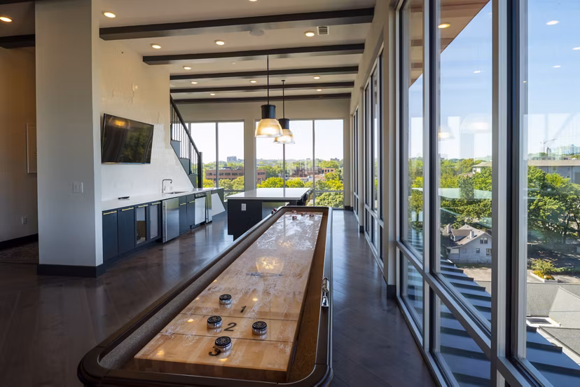 Clubhouse featuring modern design elements at Millennium Music Row Apartments in Nashville