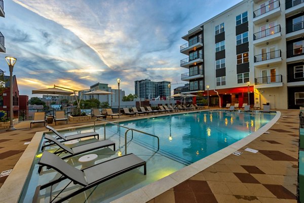 Rooftop pool with city views at Millennium Music Row Apartments