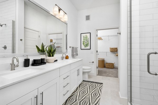 Elegant bathroom with modern fixtures at Everleigh Vernon Hills Apartments