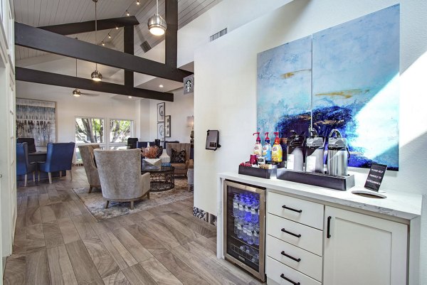 Modern clubhouse with elegant interior design at Avana Cordoba Apartments, a Greystar luxury apartment community