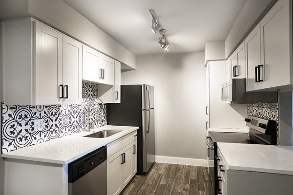 Modern kitchen with sleek cabinetry and stainless steel appliances at Avana Cordoba Apartments