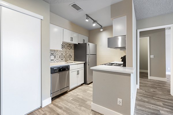 Modern kitchen with sleek countertops and stainless steel appliances at Avana Cordoba Apartments