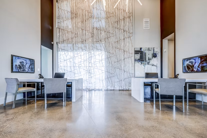 Clubhouse leasing office with modern decor at Encore Motif Apartments in Austin