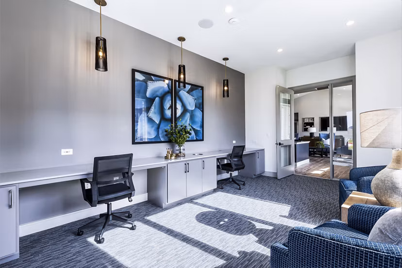 Business center with modern workstations at Prose Manor Apartments