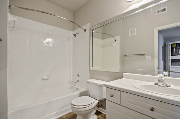 Bathroom featuring modern decor and elegant fixtures at Siena Apartments in downtown