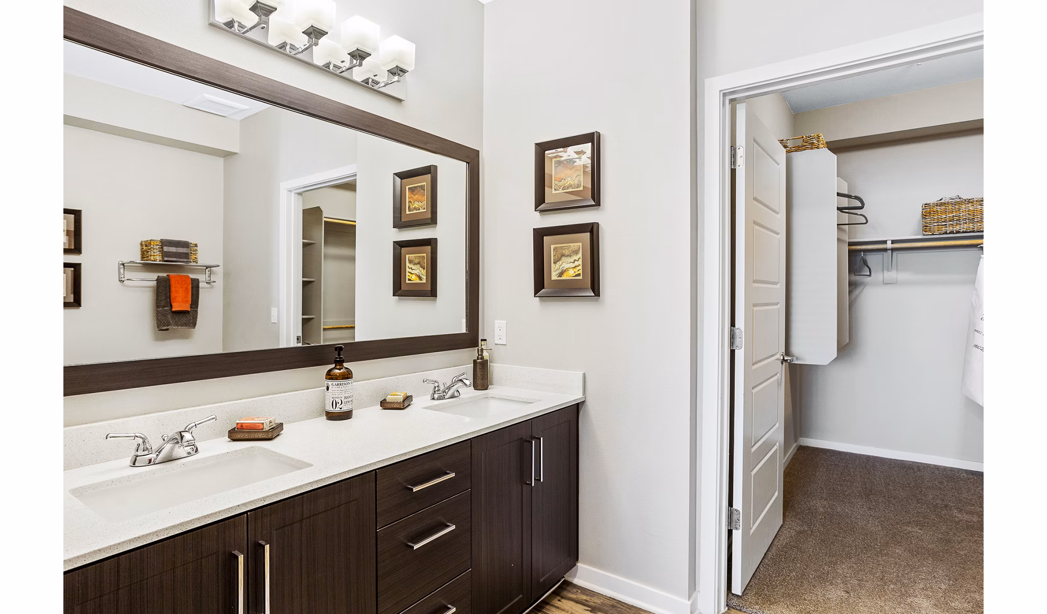 Bathroom featuring modern fixtures and spacious vanity at 601 PAX Apartments