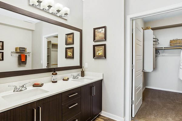 Bathroom featuring modern fixtures and spacious vanity at 601 PAX Apartments