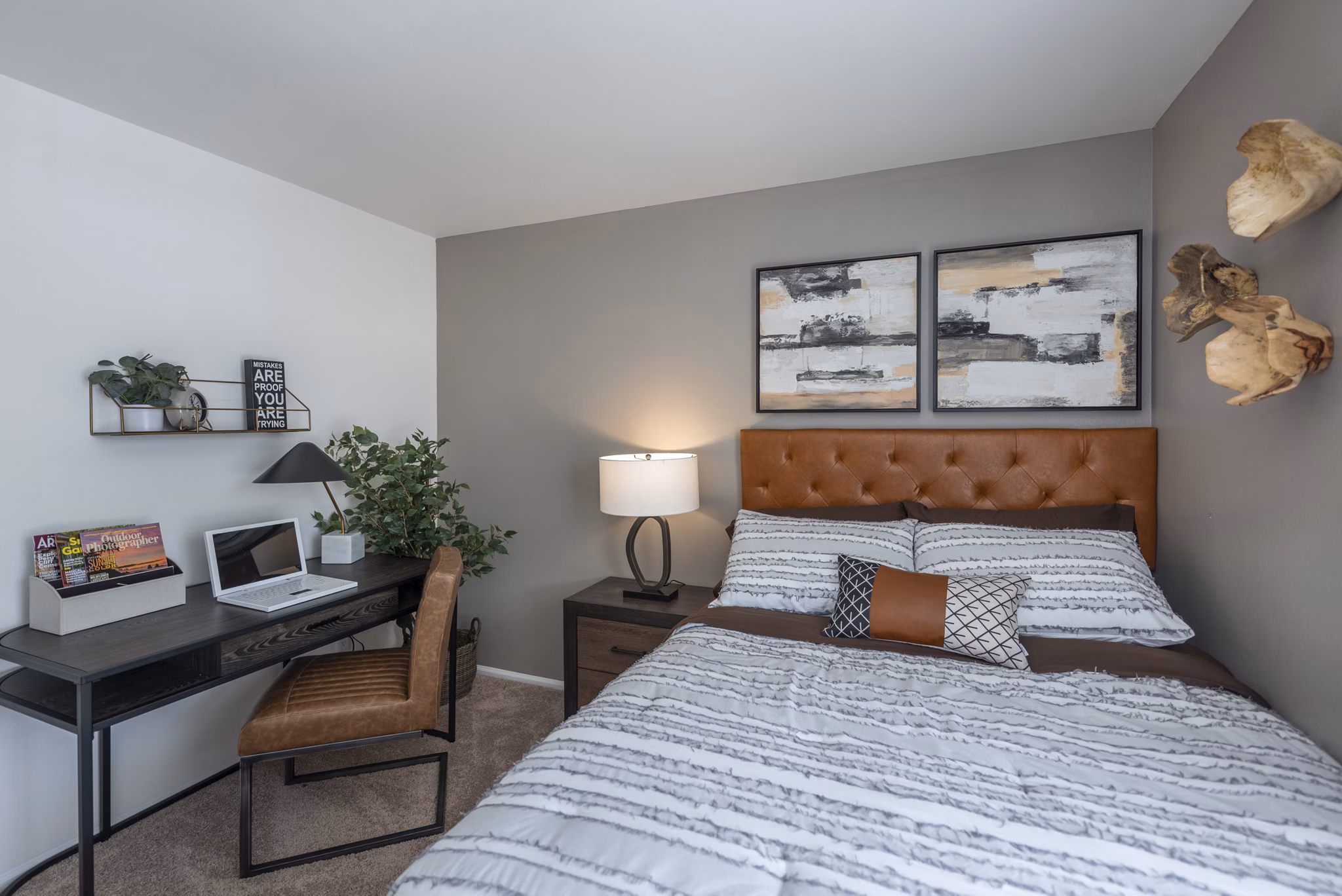 Cozy bedroom with modern decor at Avana Fieldstone Apartments