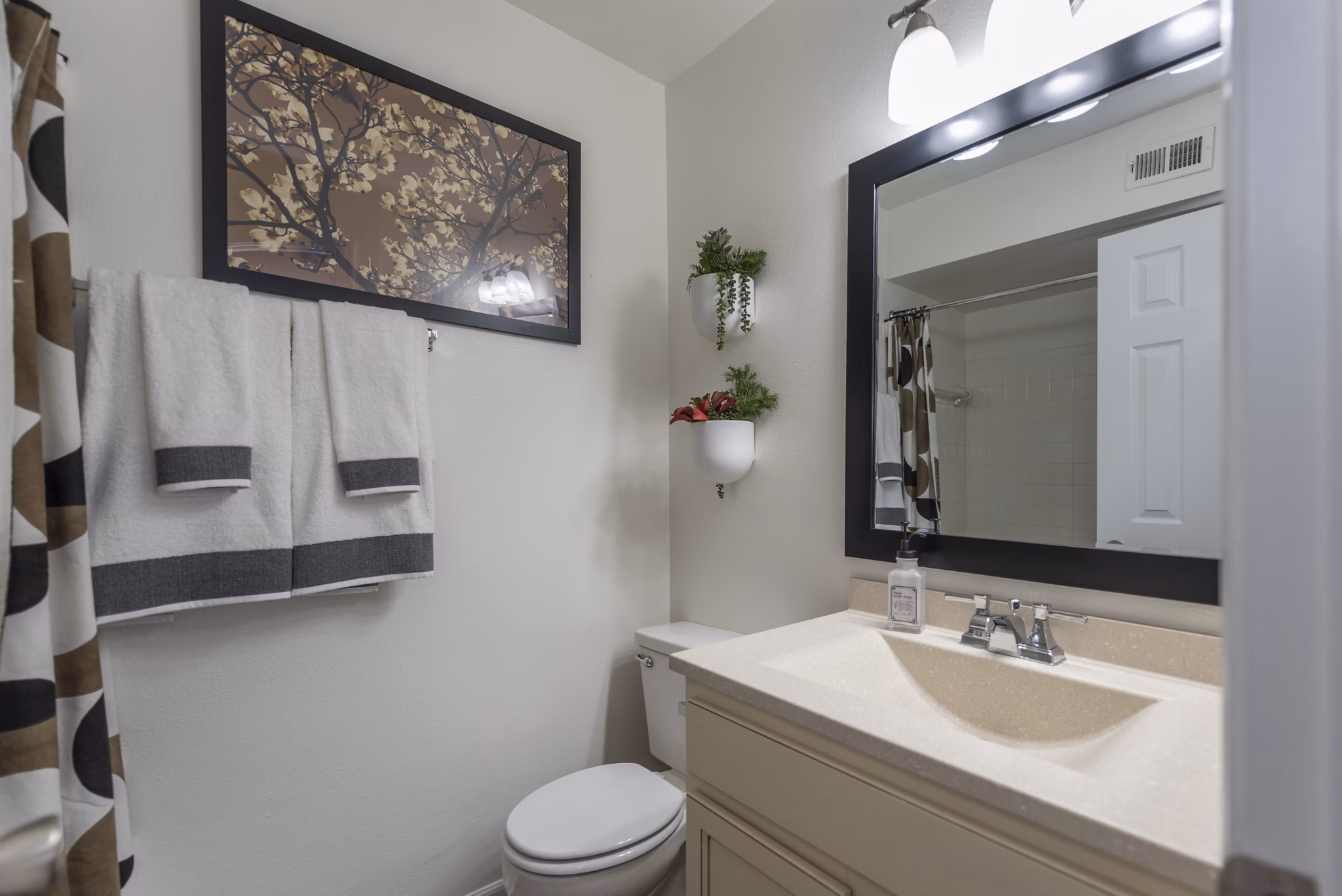 Modern bathroom featuring sleek fixtures and subway tiles at Avana Fieldstone Apartments Perfect blend of style and functionality for luxury living