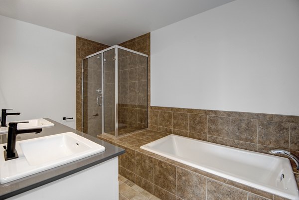 Bathroom featuring modern fixtures at Hanna Heights Apartments