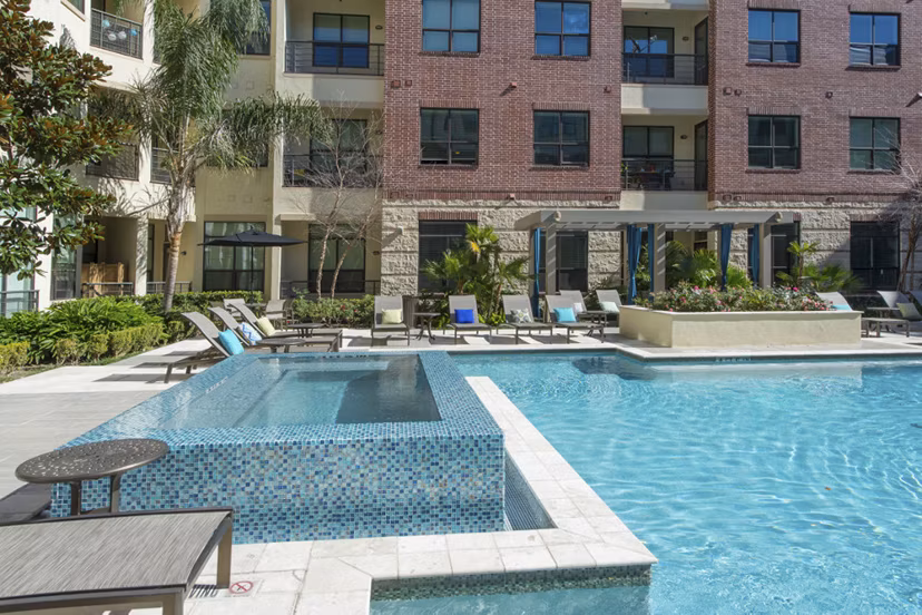 Rooftop pool with city views at Millennium High Street Apartments