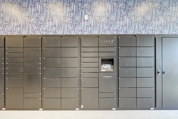 Mail room with secure package lockers at Encore Panther Island Apartments