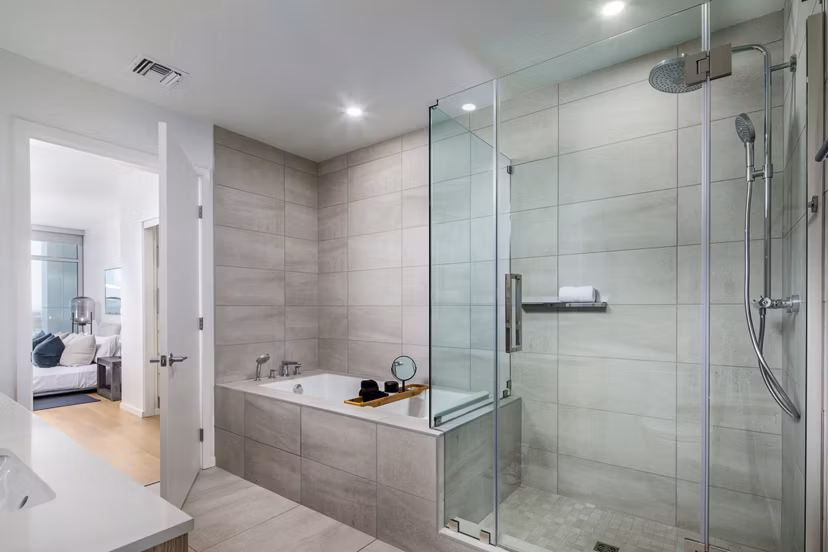 Modern bathroom with sleek fixtures at 200 West Ocean Apartments