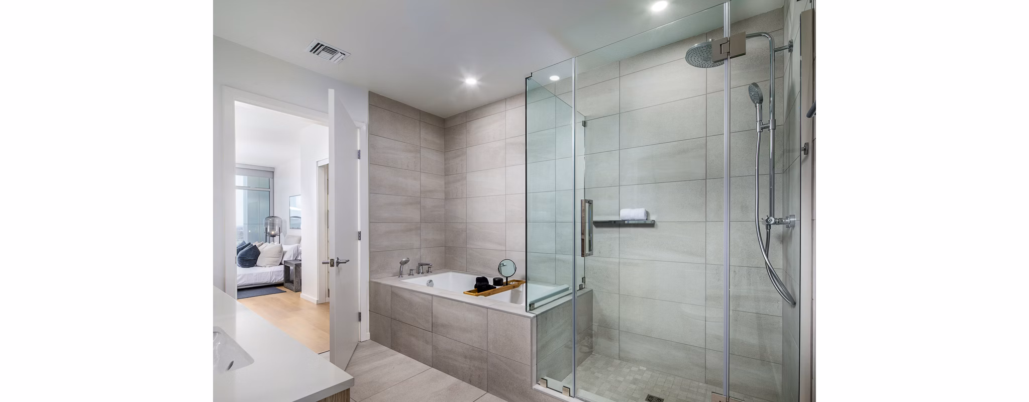 Modern bathroom with sleek fixtures at 200 West Ocean Apartments