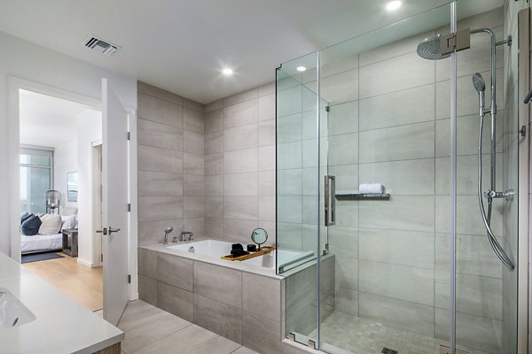 Modern bathroom with sleek fixtures at 200 West Ocean Apartments