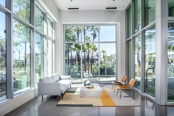 Front lobby with modern furnishings at 200 West Ocean Apartments
