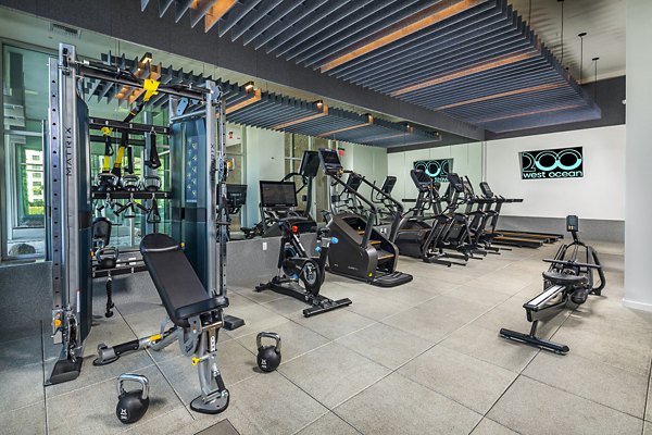 Fitness center with modern equipment at 200 West Ocean Apartments, offering state-of-the-art facilities for active living and wellness