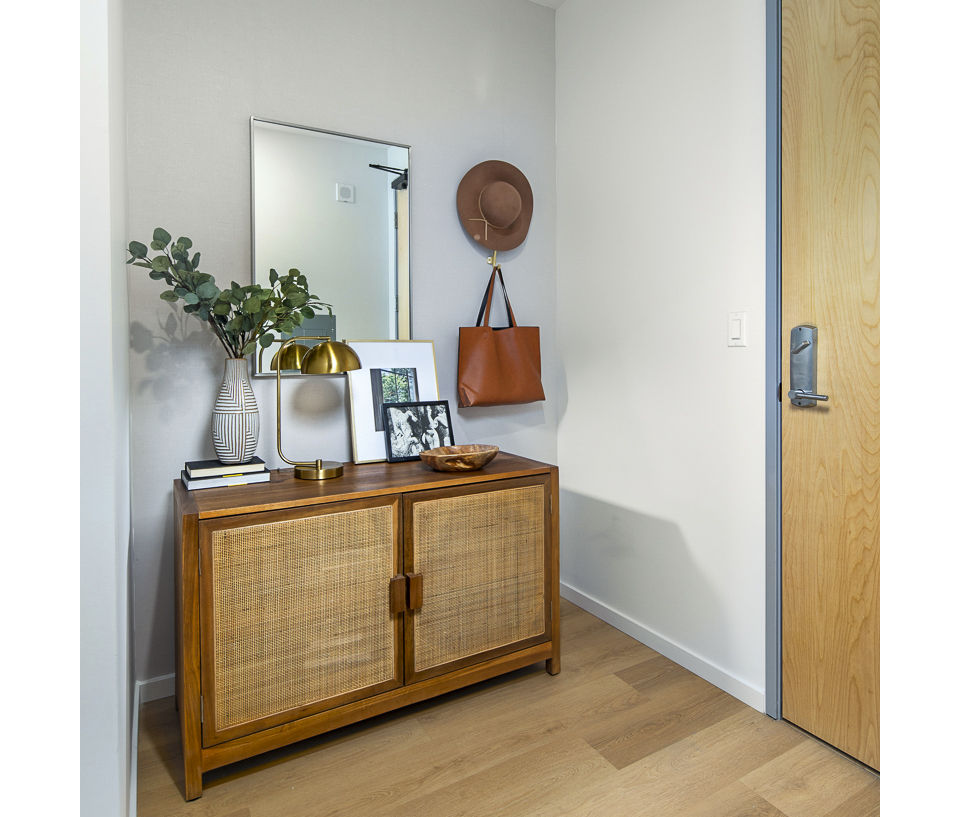 Elegant entryway with modern decor at 200 West Ocean Apartments