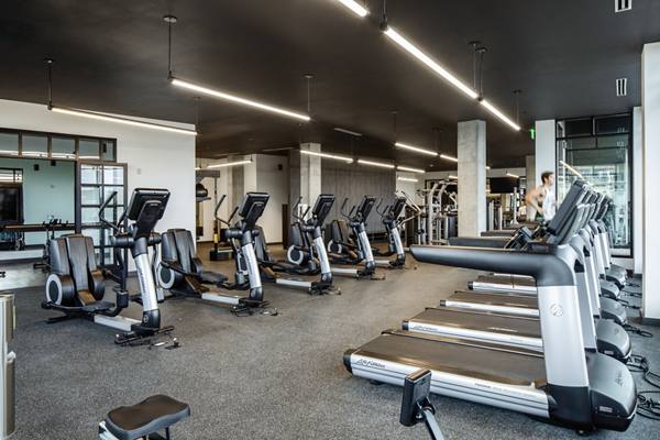 fitness center at DriveTrain Apartments
