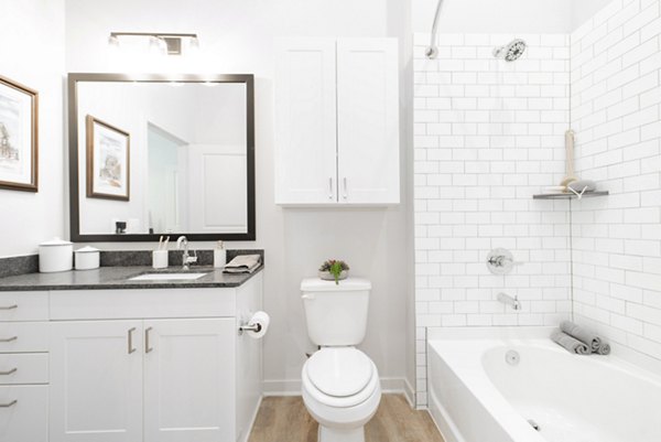 bathroom at Elan Denton Apartments